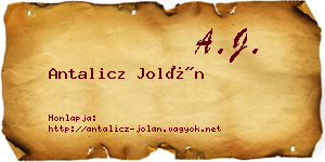 Antalicz Jolán névjegykártya